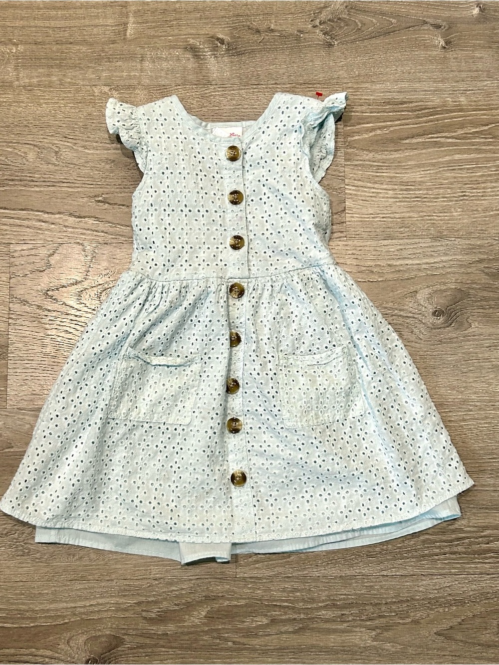 Girls Little Lass Light Blue Eyelet Button-Front Dress
